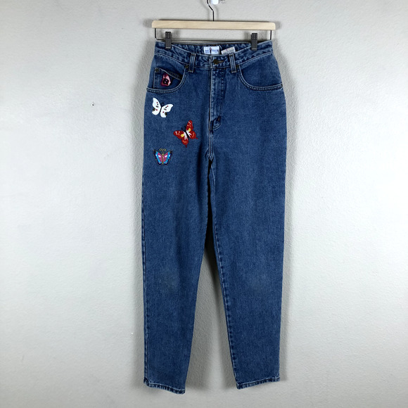 French Dressing Jeans Womens 8 Denim - French Dressing Jeans Blue Embellish High Rise Straight Leg Butterfly Womens 8